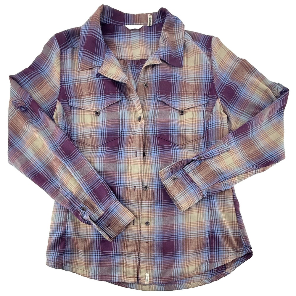 Woolrich‎ Womens Plaid Flannel Button Up Shirt Small Purple Blue Outdoor Hiking